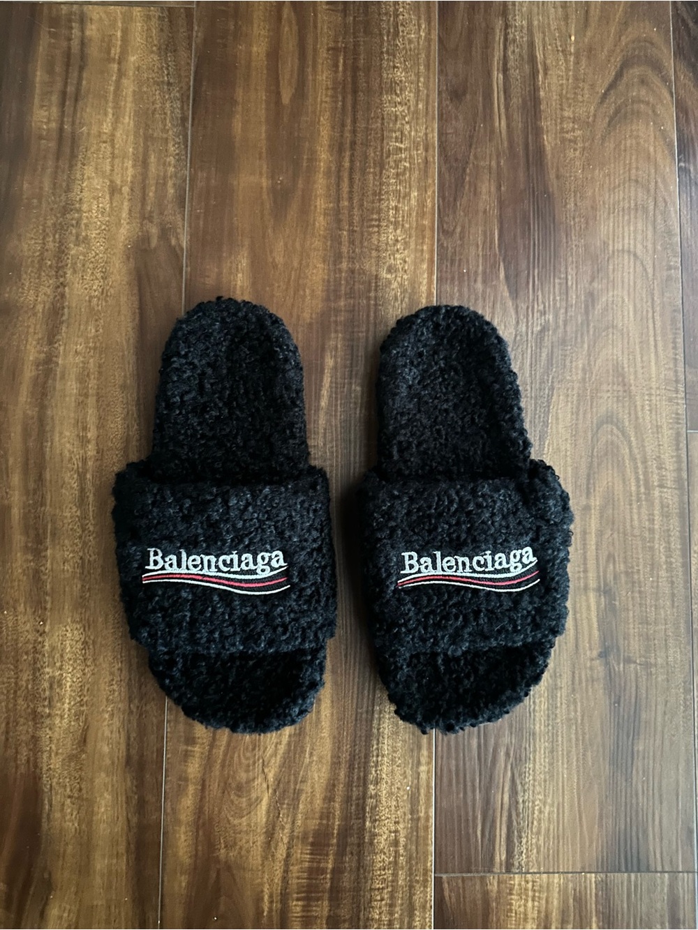 Black Balenciaga Furry Slides Size 43 EU or 9.5/10 US Men’s